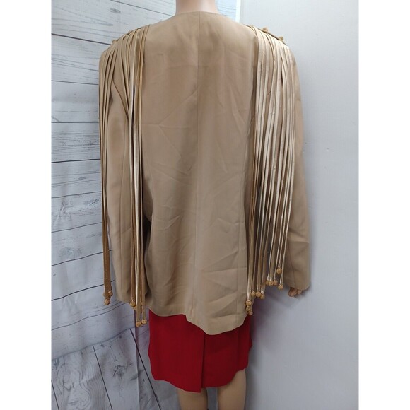 Psalm CIV / Jacqueline Ferrar jacket suit set beige red skirt blazer Sz 16 - Picture 6 of 12